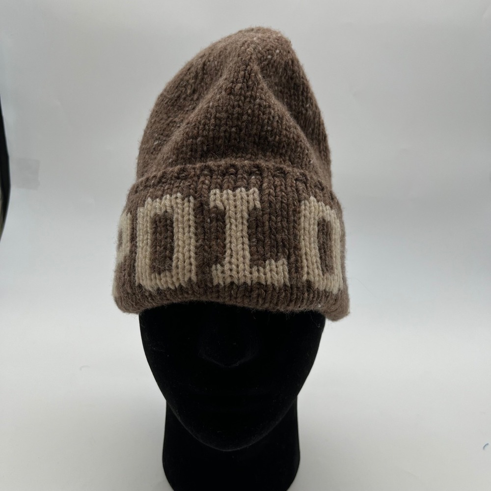 VTG Polo Ralph Lauren Beanie Hat Brown Chunky Knit Big Logo Winter Outdoor Cap